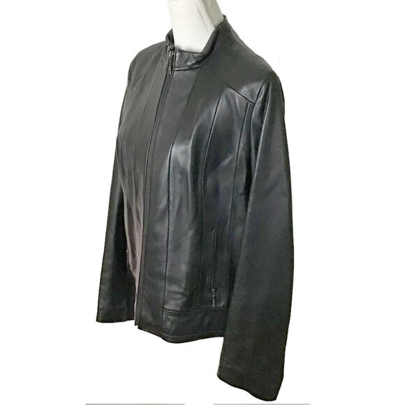Kenneth Cole Reaction Black Collar Leather Coat - Picture 12 of 15